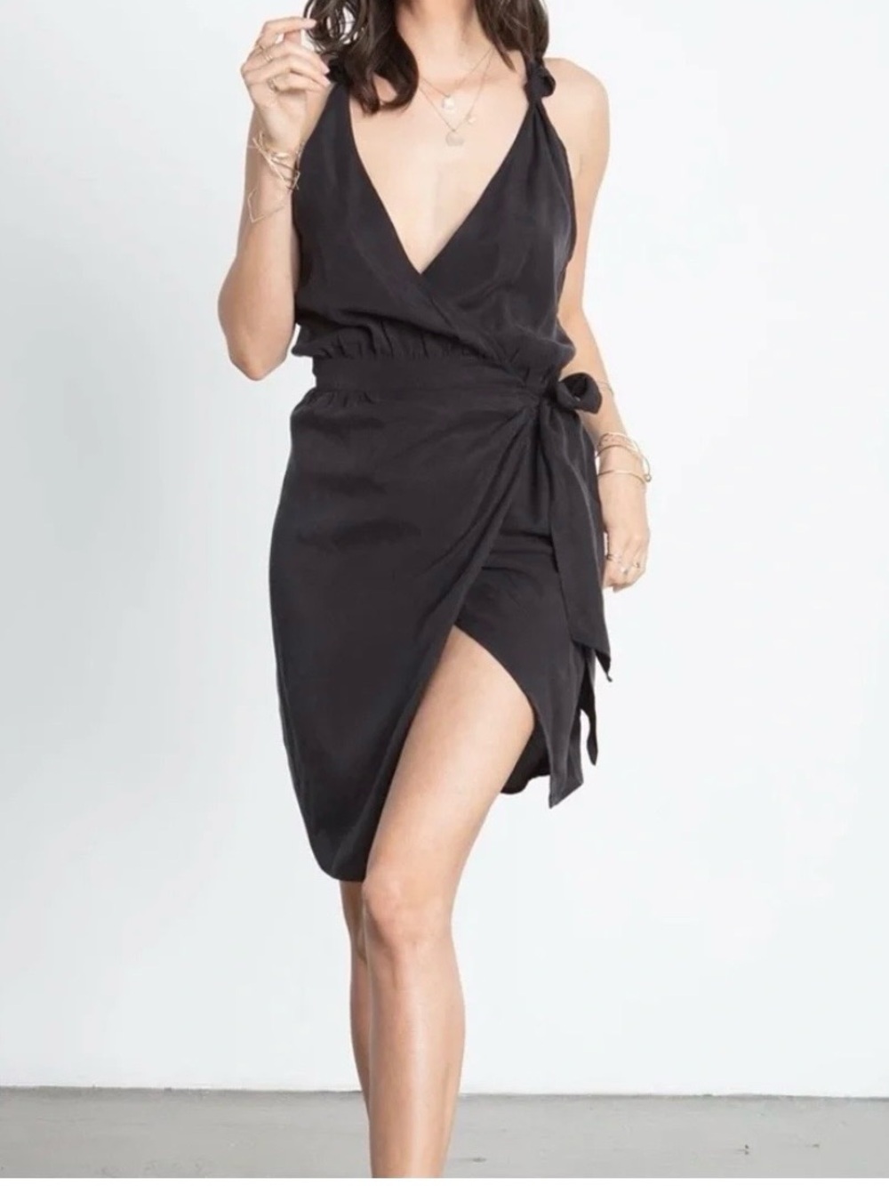 Stillwater Sleeveless Black Mini Wrap Dress with Side Tie. NWT!